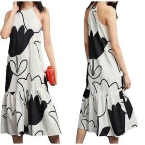 ANTHROPOLOGIE ZOLA PRINTED RUFFLE HALTER MIDI DRESS by COREY LYNN CALTER XS